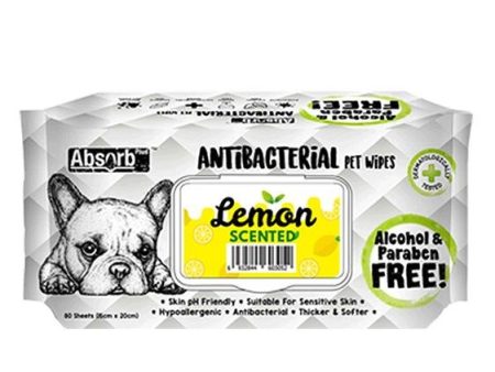 Absorb Plus Antibacterial Alcohol & Paraben Free Pet Wipes (Lemon, 80pcs) For Discount