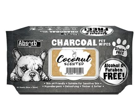 Absorb Plus Charcoal Alcohol & Paraben Free Pet Wipes (Coconut, 80pcs) For Discount