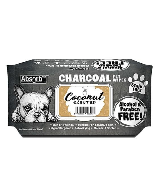 Absorb Plus Charcoal Alcohol & Paraben Free Pet Wipes (Coconut, 80pcs) For Discount