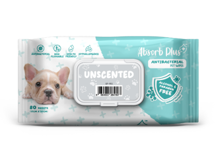 Absorb Plus Antibacterial Alcohol & Paraben Free Pet Wipes (Unscented, 80pcs) For Discount