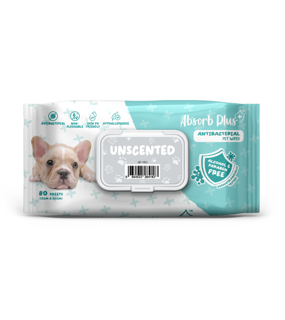 Absorb Plus Antibacterial Alcohol & Paraben Free Pet Wipes (Unscented, 80pcs) For Discount