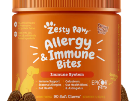 Zesty Paws Allergy & Immune Bites Immune System Supplements for Dogs (Peanut Butter Flavour) on Sale