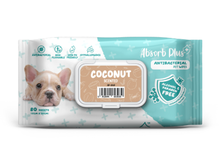 Absorb Plus Antibacterial Alcohol & Paraben Free Pet Wipes (Coconut, 80pcs) Supply