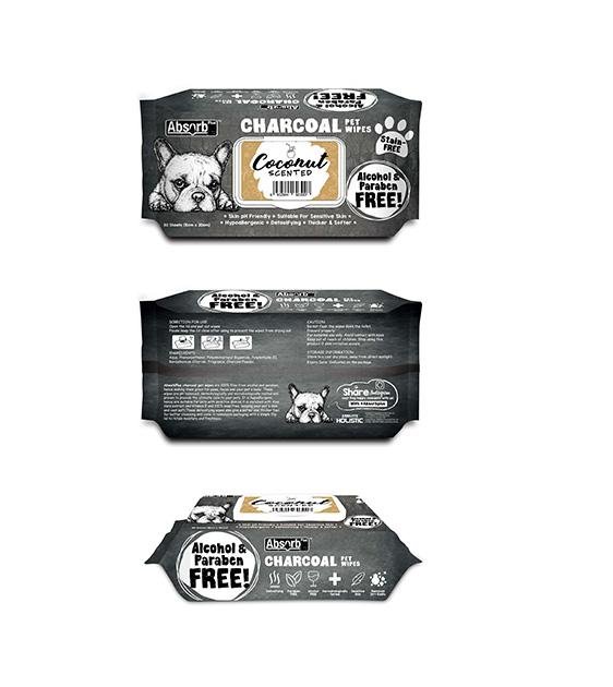 Absorb Plus Charcoal Alcohol & Paraben Free Pet Wipes (Coconut, 80pcs) For Discount