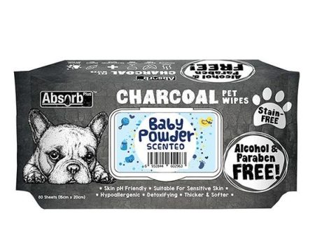 Absorb Plus Charcoal Alcohol & Paraben Free Pet Wipes (Baby Powder, 80pcs) Online now