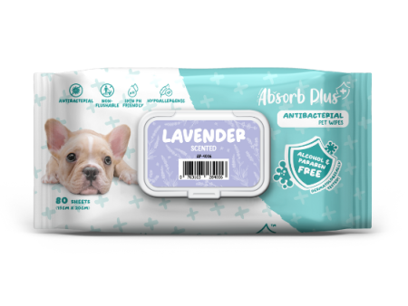 Absorb Plus Antibacterial Alcohol & Paraben Free Pet Wipes (Lavender, 80pcs) Discount