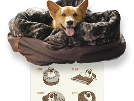 $99 ONLY: P.L.A.Y. Snuggle 4-In-1 (Cup, Cave, Pod or Flat) Truffle Brown Dog Bed For Sale