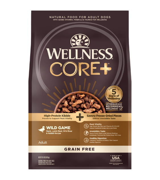 Wellness CORE+ Grain Free Wild Game (Duck, Lamb Meal, Wild Boar & Rabbit Recipe) Adult Dry Dog Food For Cheap